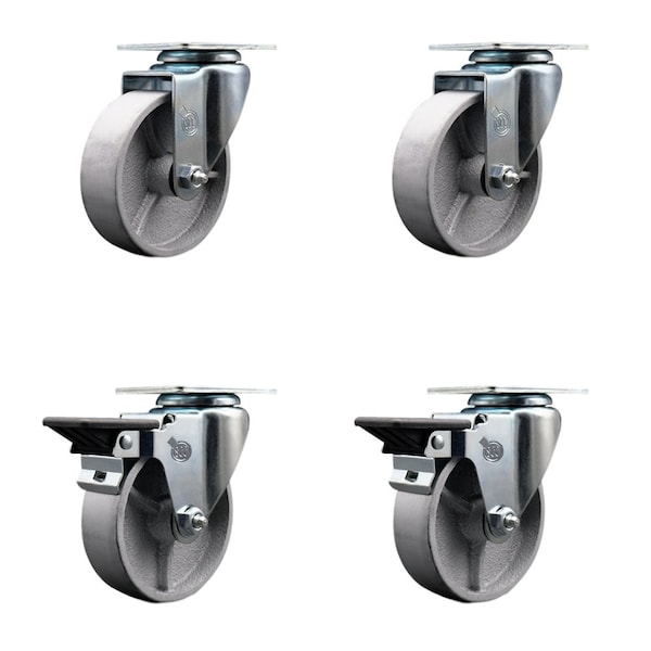 4'' Semi Steel Wheel Swivel Top Plate Caster Set with 2 Posi Brakes, 4PK